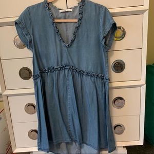 Zara denim T-shirt dress with ruffle detailing